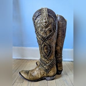 Old Gringo Belinda Tall Leather Studded Western Cowgirl Boots size 10 Green